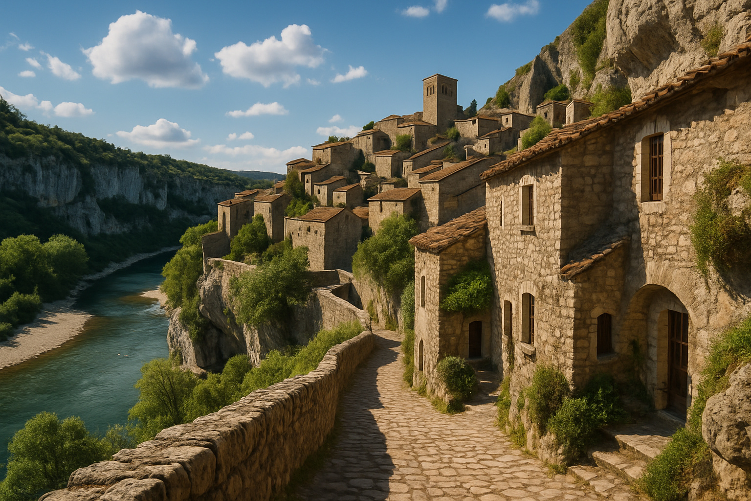 découvrez balazuc, l'un des plus beaux villages de france, perché en ardèche. flânez dans ses ruelles pittoresques sculptées dans la roche et laissez-vous envoûter par son charme authentique et son paysage époustouflant.