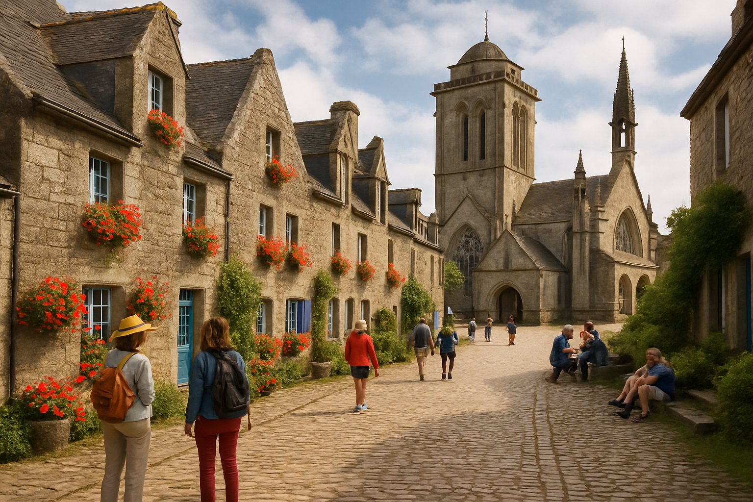 découvrez locronan, le plus beau village finistérien de france, en bretagne. ce joyau architectural séduit par son charme ancestral et ses ruelles pittoresques, invitant à une balade inoubliable au cœur de l'histoire et de la culture bretonne.