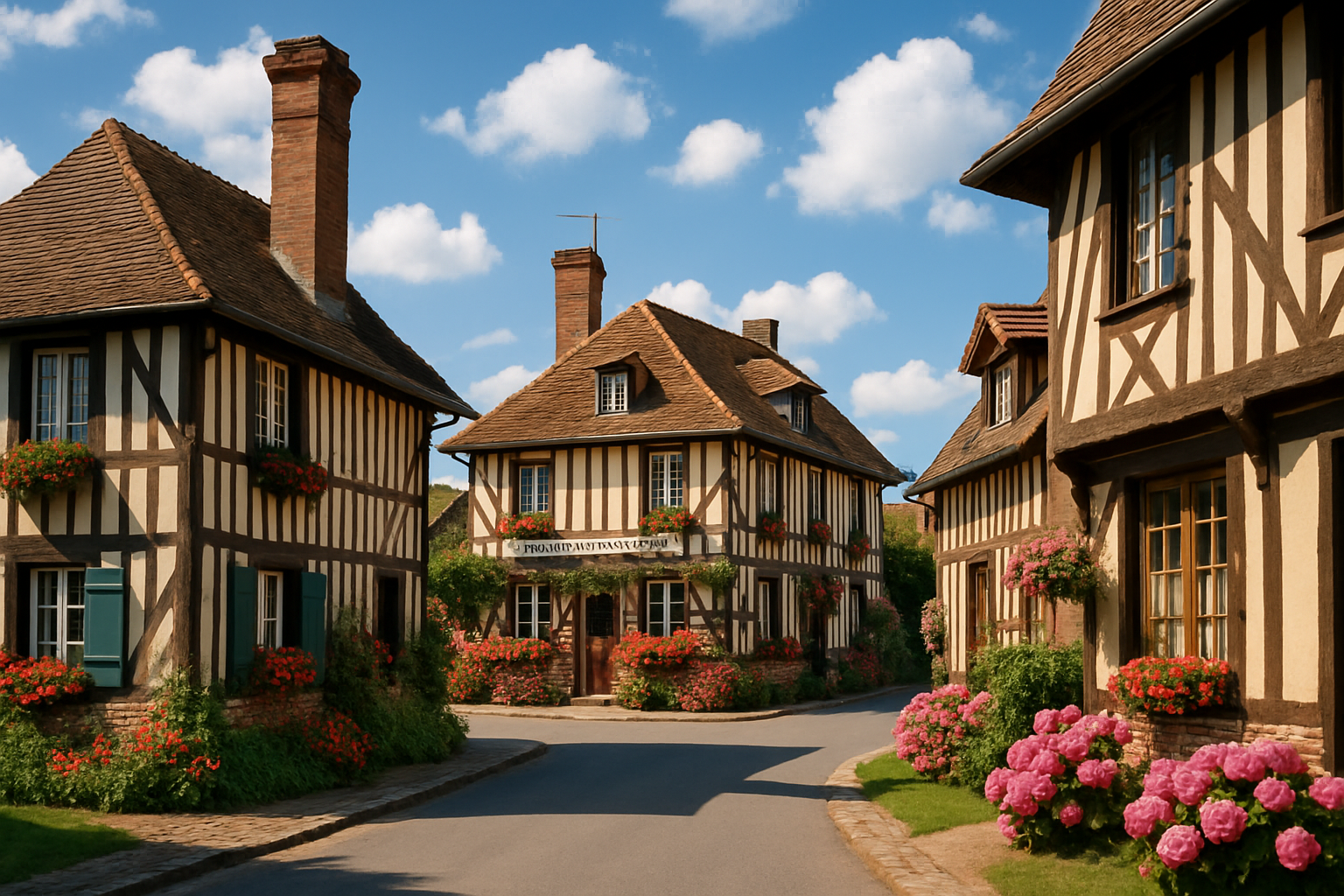 découvrez beuvron-en-auge, le plus beau village de france en normandie, célèbre pour ses charmantes maisons à colombages. flânez dans ses ruelles pittoresques et imprégnez-vous de l'authenticité de ce trésor calvadosien.