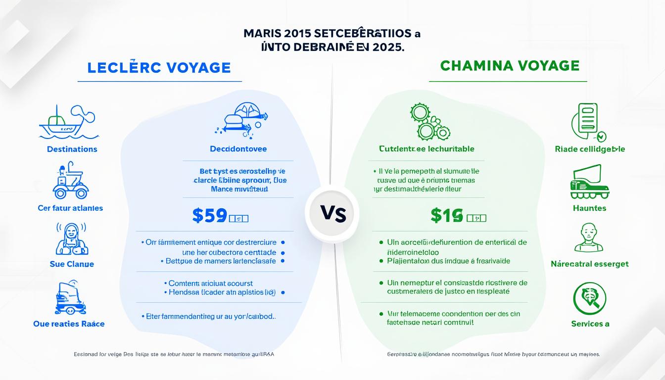 découvrez notre comparatif entre leclerc voyage et chamina voyage pour savoir qui propose les meilleurs circuits touristiques en 2025. analyse des offres, tarifs et avis clients pour vous aider à faire le bon choix !